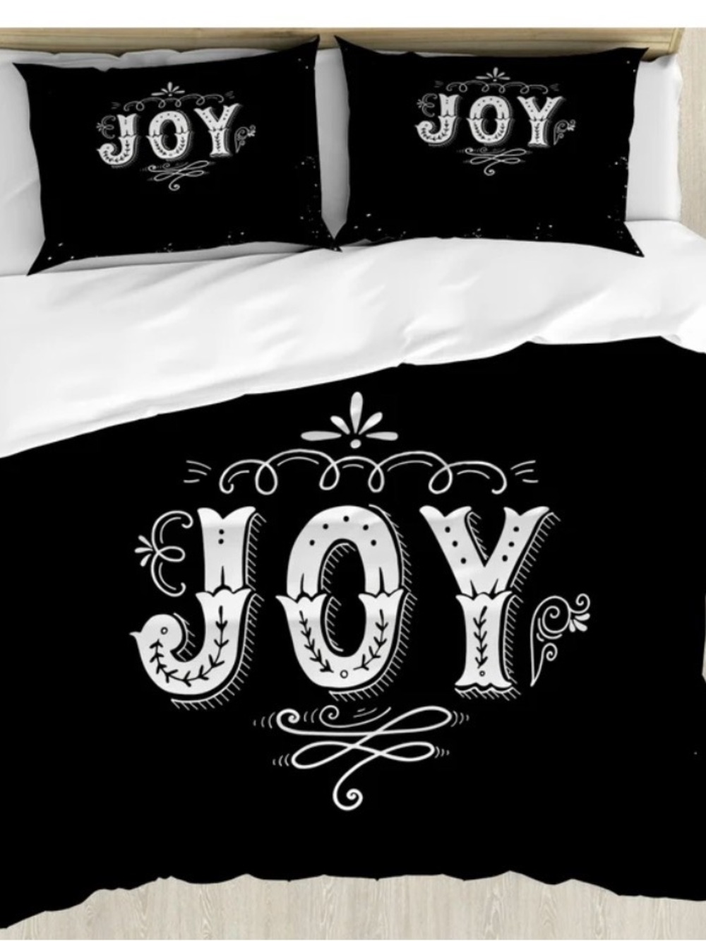 Ambesonne Black and White Duvet Cover Set . Queen Retro Style Phrase JOY